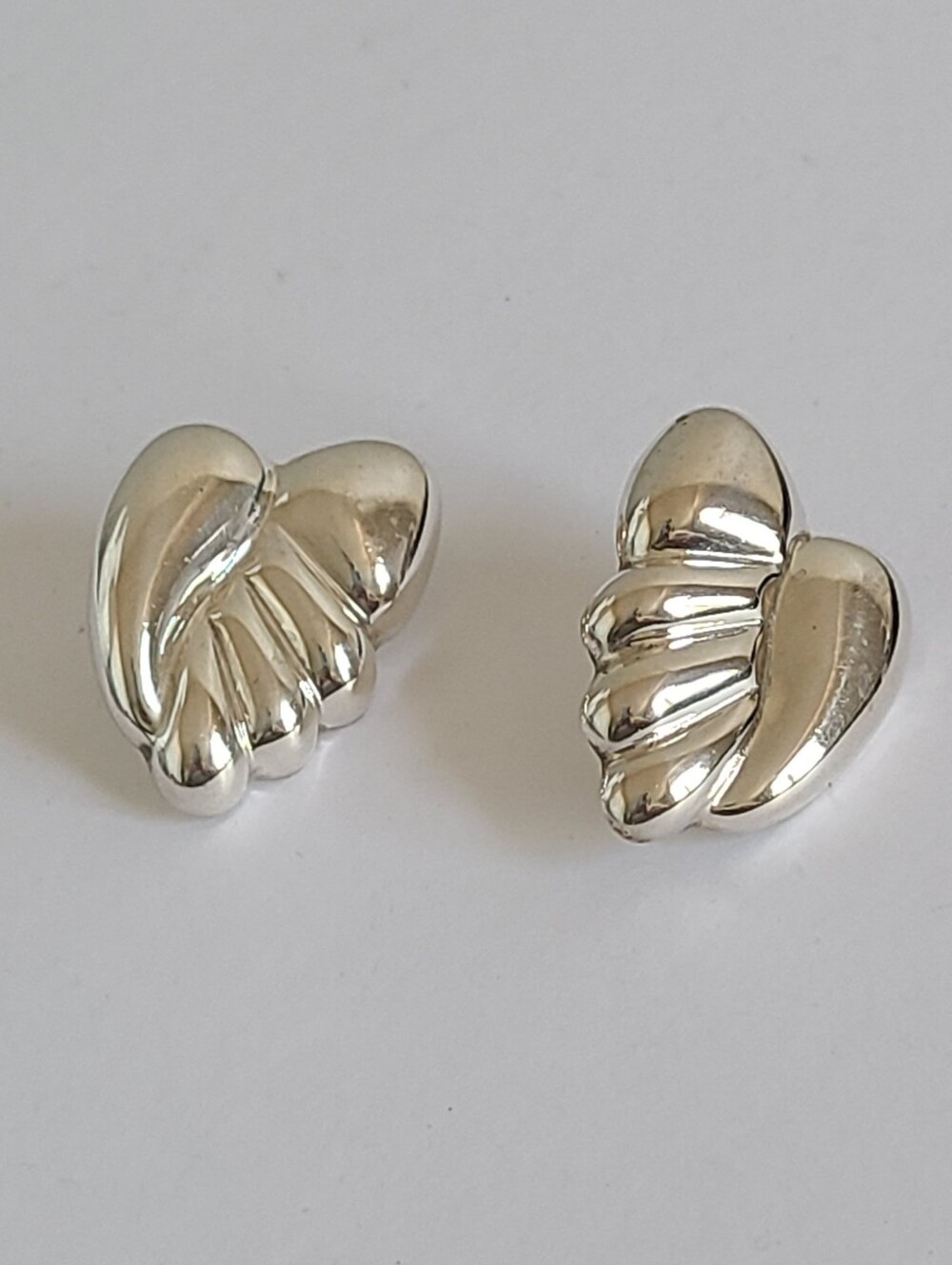 Vintage Sterling Silver Mexico Bold Domed Puffy Wing Statement Stud Earrings
